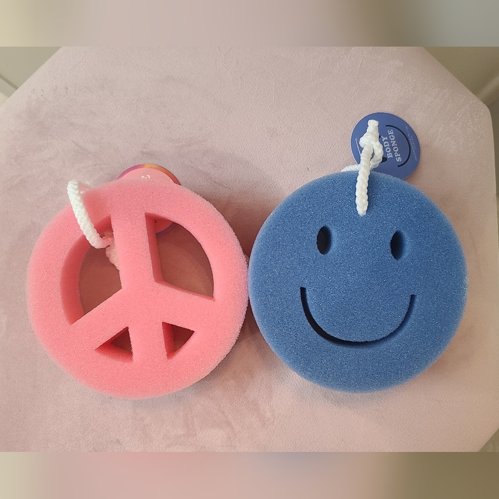 Peace and Smile Bath Sponges - Pink and Blue